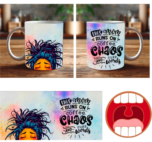 Funny Mom Mug – Runs on Coffee, Chaos & Cuss Words | Hilarious Mom Gift, 11 oz & 15 oz